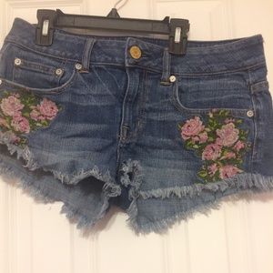 Flowered Denim Shorts